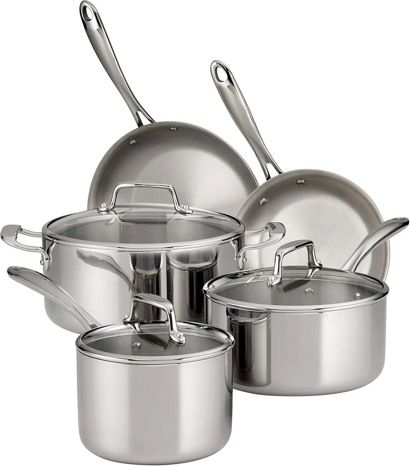 Tramontina Tri-Ply Clad Stainless Steel 8-Piece Cookware Set with Glass Lids, Pots and Pans Kitchen Set, Induction-Ready, Dishwasher-Safe, NSF-Certified, Made in Brazil