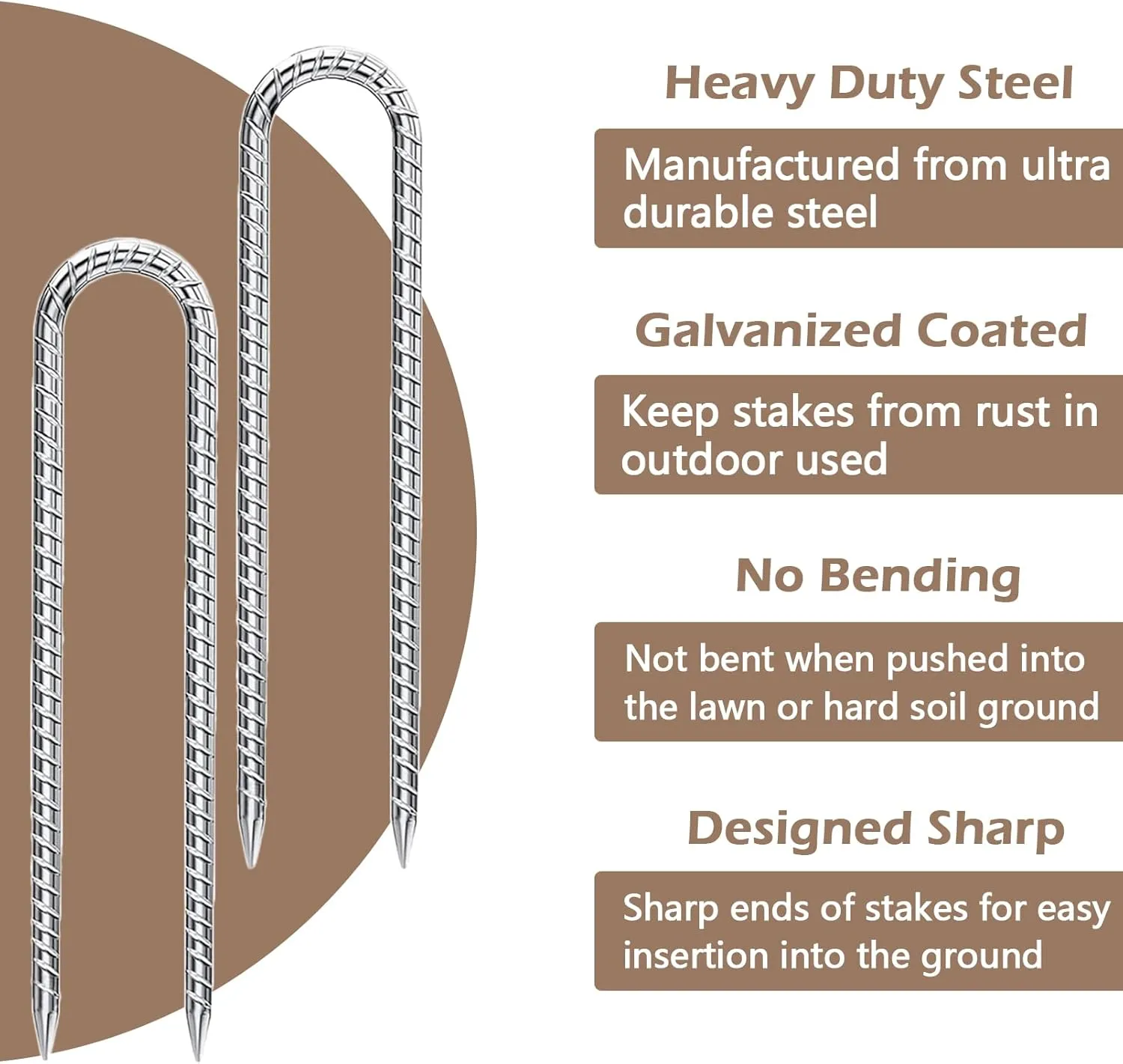 Trampoline Anchors Wind Stakes 12 Inch U- Shaped Ground Anchors Rebar Stakes Heavy Duty for Camping Tent, Soccer Goals, Trampoline Accessories, Dog Fence