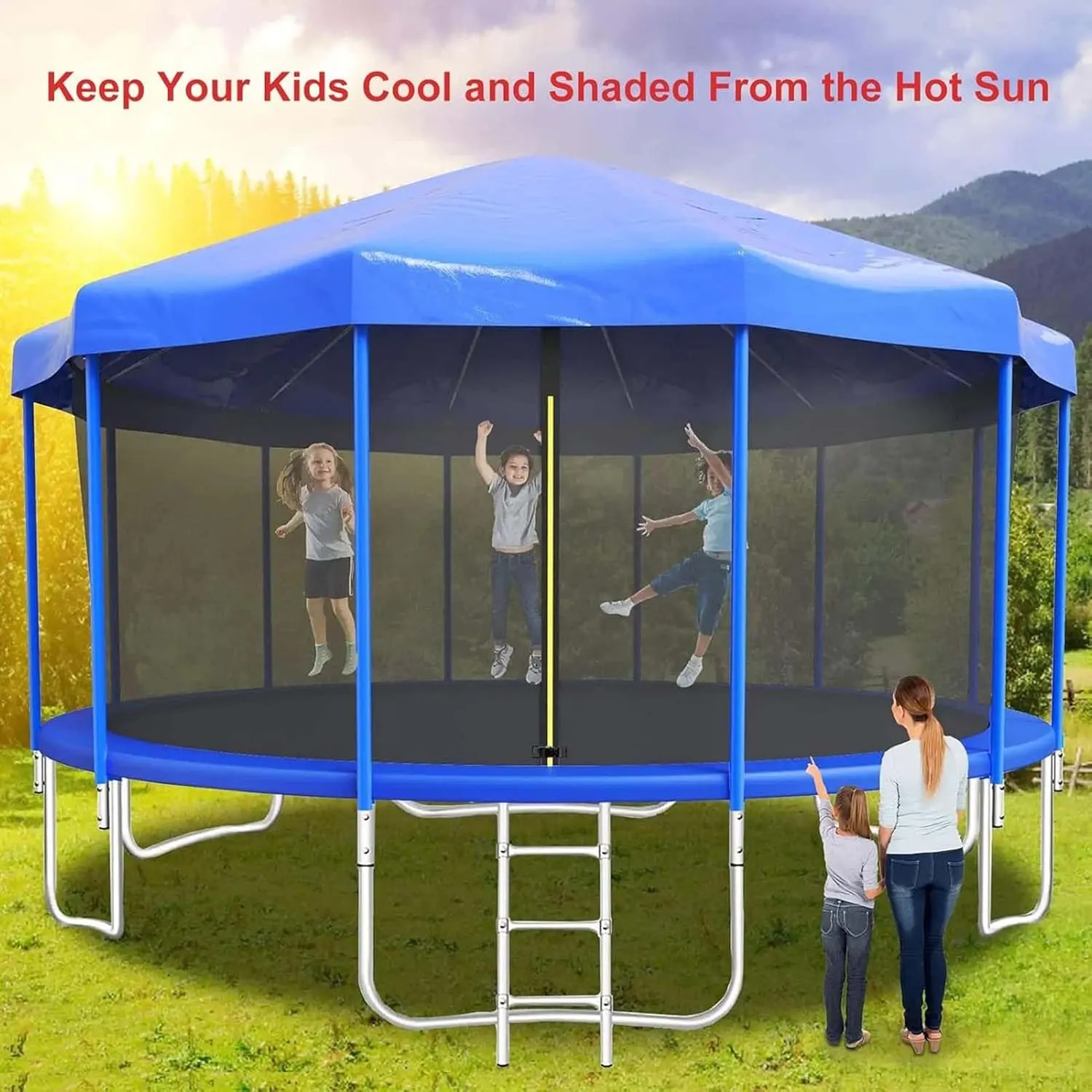 Trampoline Canopy Tent Shade Cover for 6ft-16ft Outdoor Trampolines - Sunshade & Weather Protection Roof for Enhanced Playtime Safety