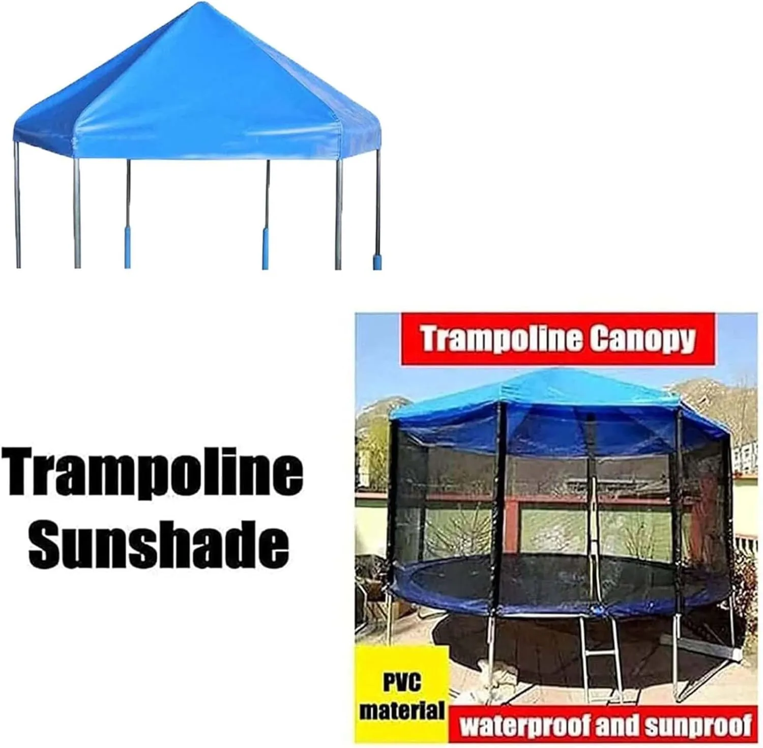 Trampoline Canopy Tent Shade Cover for 6ft-16ft Outdoor Trampolines - Sunshade & Weather Protection Roof for Enhanced Playtime Safety