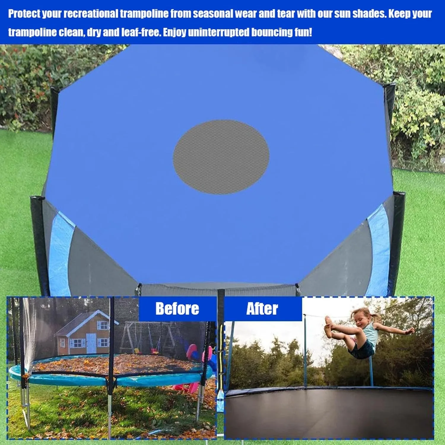 Trampoline Canopy Tent, UV Resistant Trampoline Shade Cover Breathable Trampoline Top Cover Accessories for 6/8/12-Pole Trampoline(Blue,6ft-6 Poles)