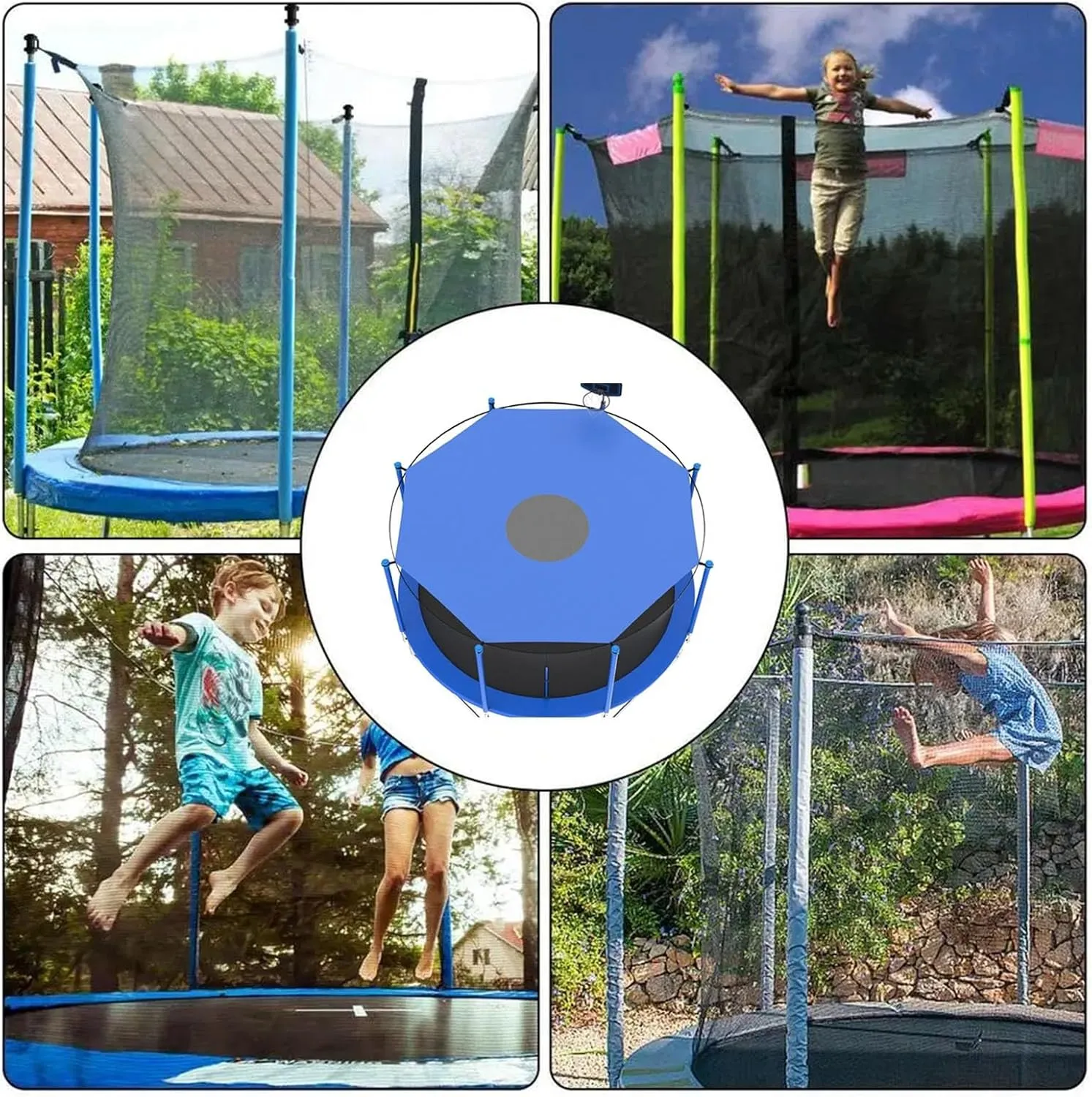 Trampoline Canopy Tent, UV Resistant Trampoline Shade Cover Breathable Trampoline Top Cover Accessories for 6/8/12-Pole Trampoline(Blue,6ft-6 Poles)