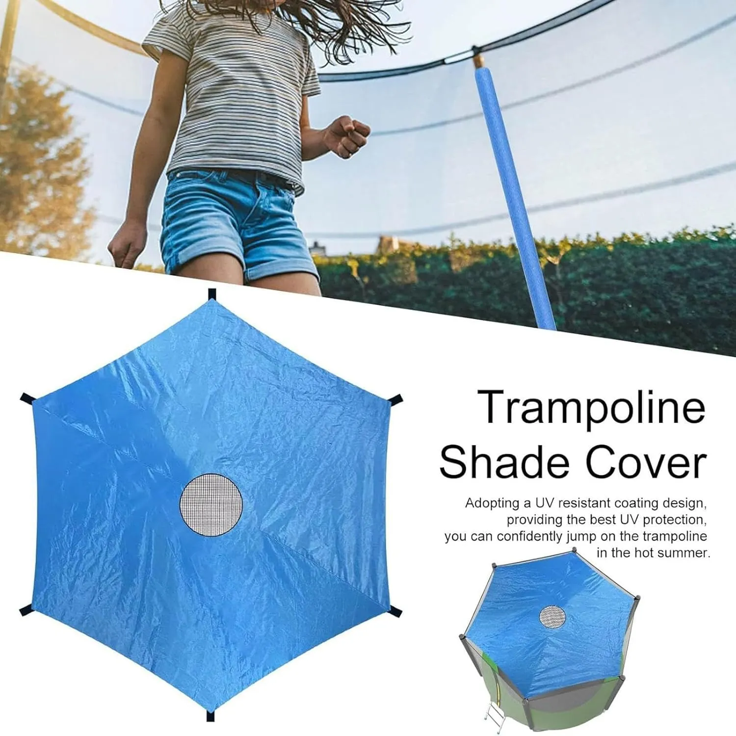 Trampoline Canopy Tent, UV Resistant Trampoline Shade Cover Breathable Trampoline Top Cover Accessories for 6/8/12-Pole Trampoline(Blue,6ft-6 Poles)