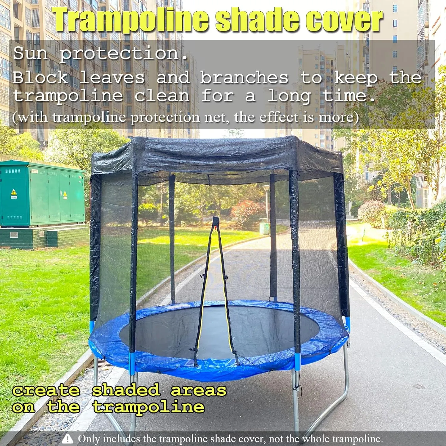 Trampoline Cover,Trampoline Shade Cover for 8ft-14ft Straight Pole Round Trampoline Outdoor Sun Protection Block Leaves,Only Trampoline Top Cover (14FT 6 poles)