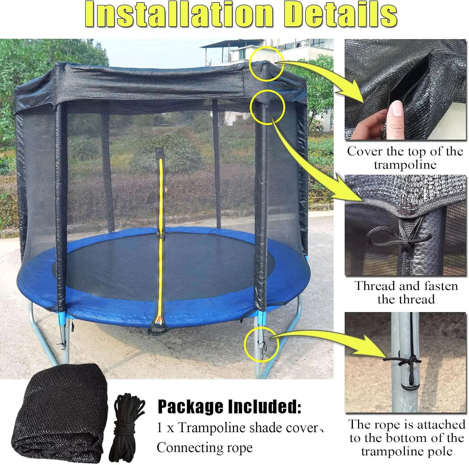 Trampoline Cover,Trampoline Shade Cover for 8ft-14ft Straight Pole Round Trampoline Outdoor Sun Protection Block Leaves,Only Trampoline Top Cover (14FT 6 poles)