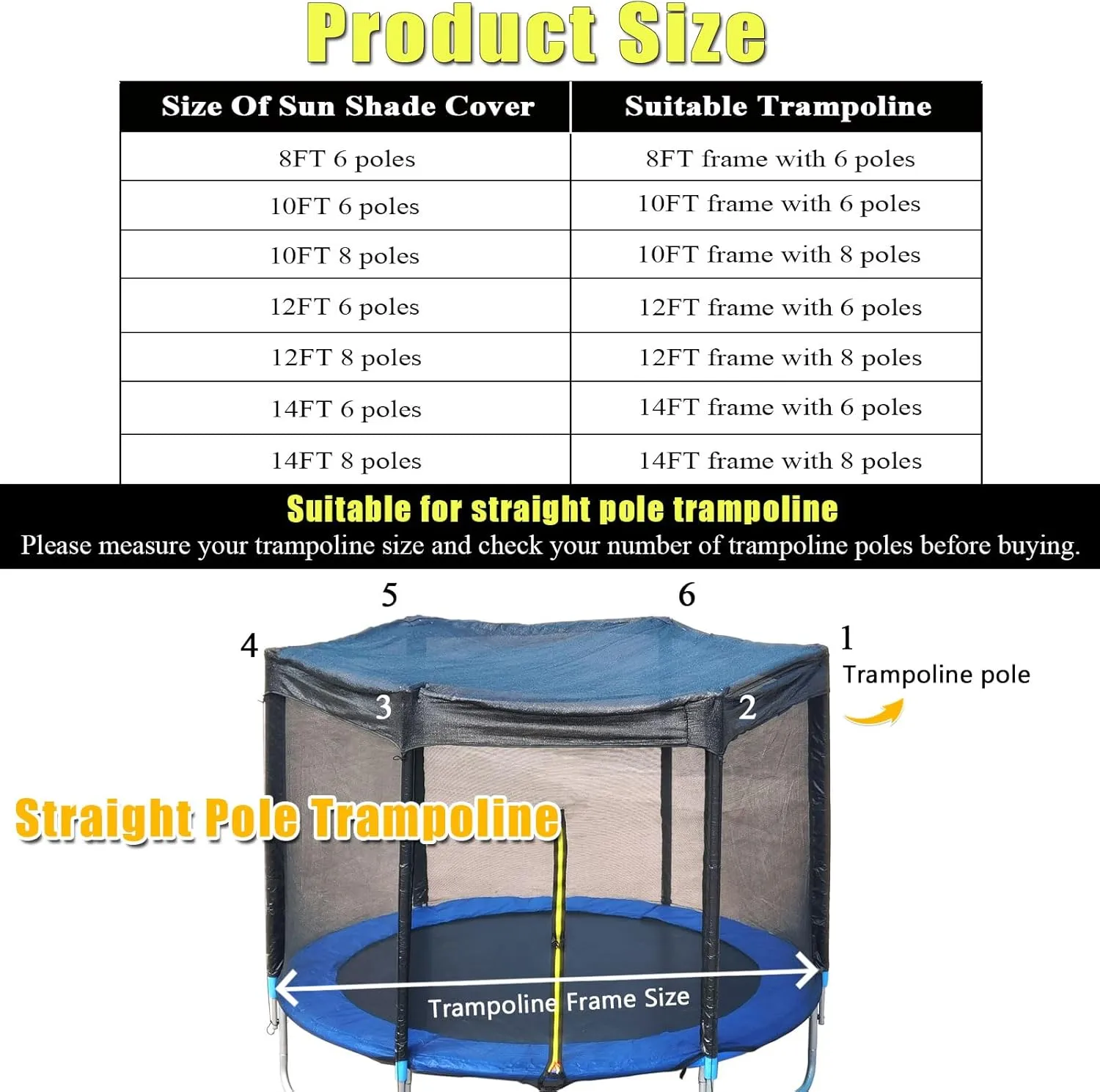Trampoline Cover,Trampoline Shade Cover for 8ft-14ft Straight Pole Round Trampoline Outdoor Sun Protection Block Leaves,Only Trampoline Top Cover (14FT 6 poles)