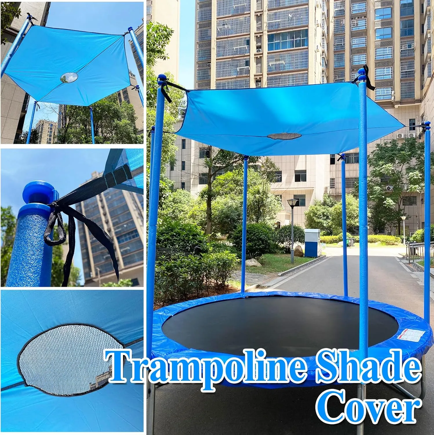 Trampoline Shade Cover for 8ft-16ft Round Outdoor Trampoline, Anti-UV Trampoline Cover(12FT, 6 Poles)