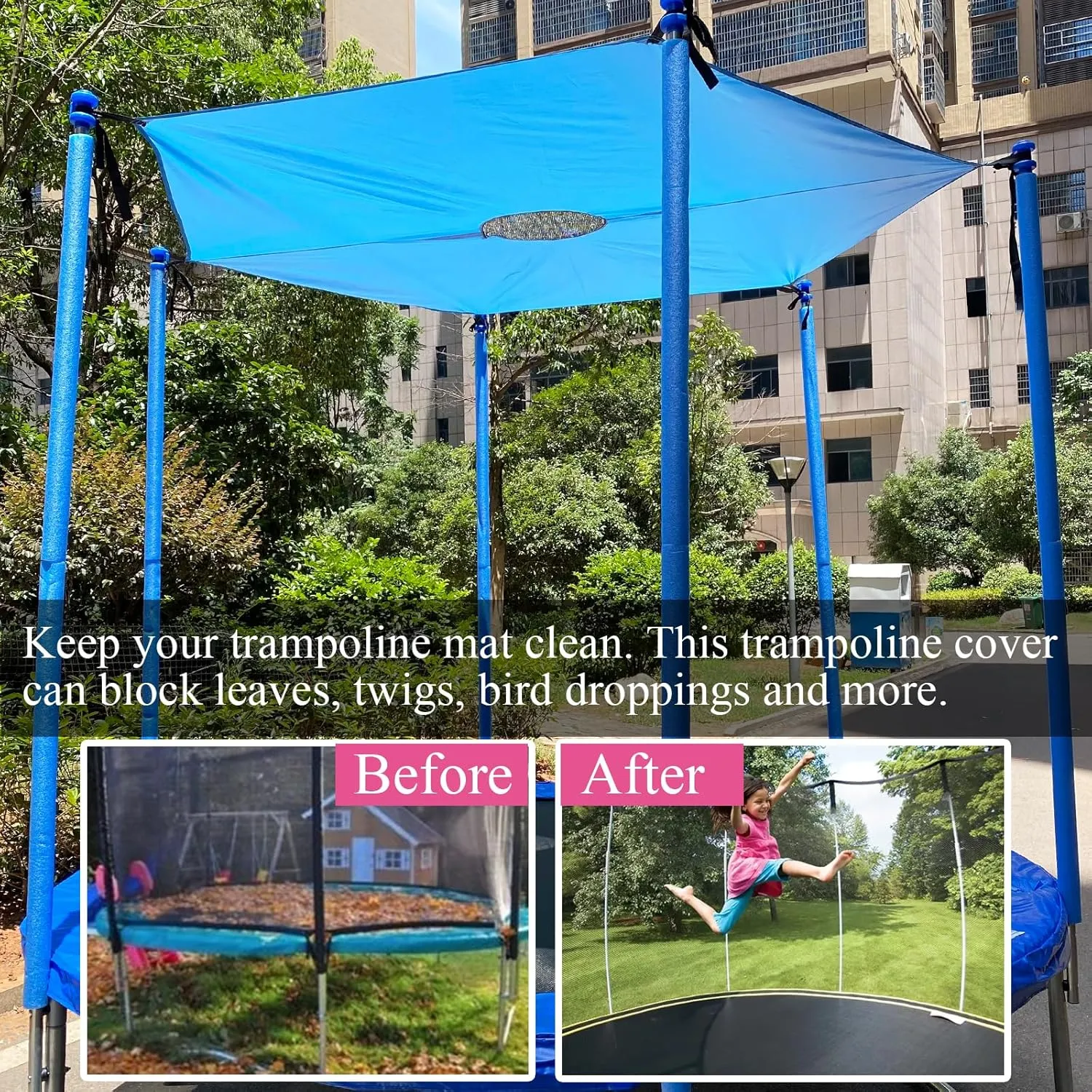 Trampoline Shade Cover for 8ft-16ft Round Outdoor Trampoline, Anti-UV Trampoline Cover(12FT, 6 Poles)