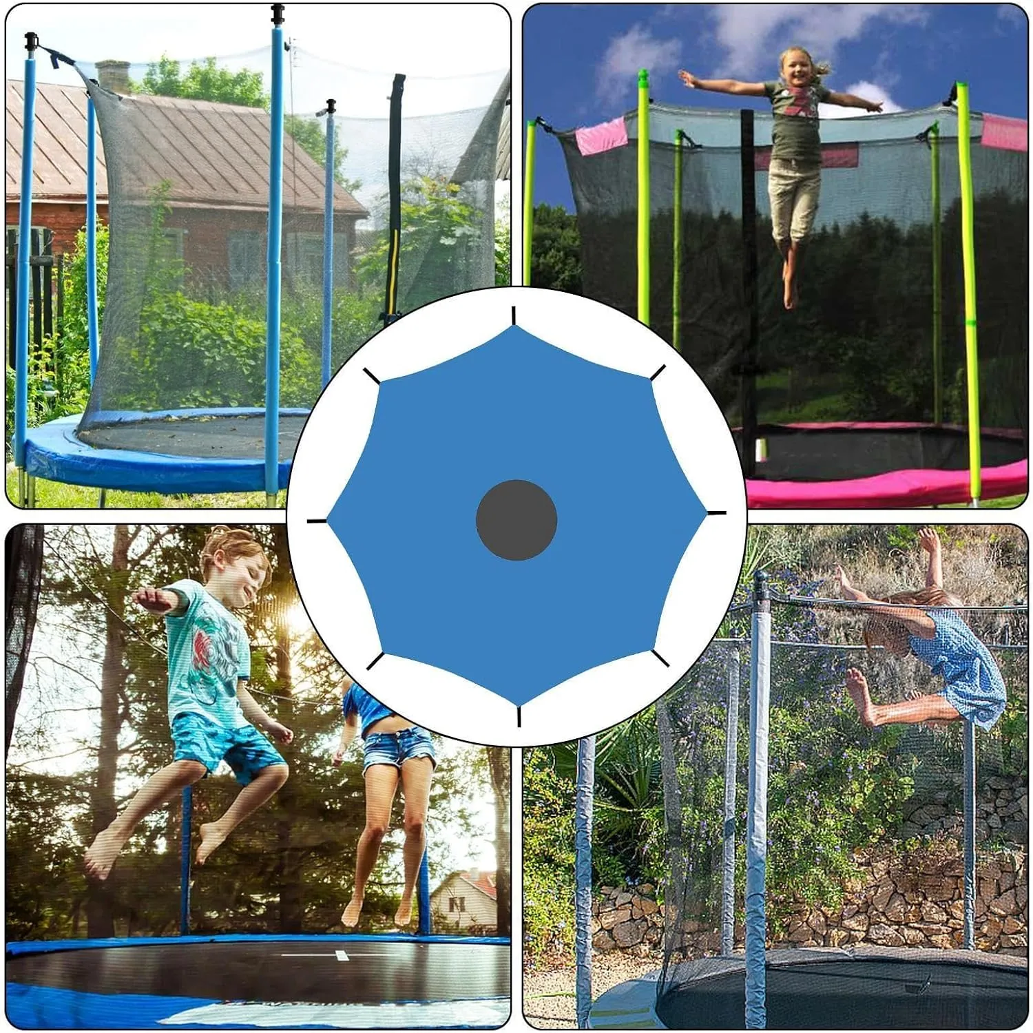 Trampoline Shade Cover, Trampoline Cover Anti-UV Trampoline Sun Shade Cover, 8ft 10ft 12ft 14ft 16ft Trampoline Sun Protection Trampolines Canopy, Waterproof Anti-UV Trampolines Sunshade Accessories