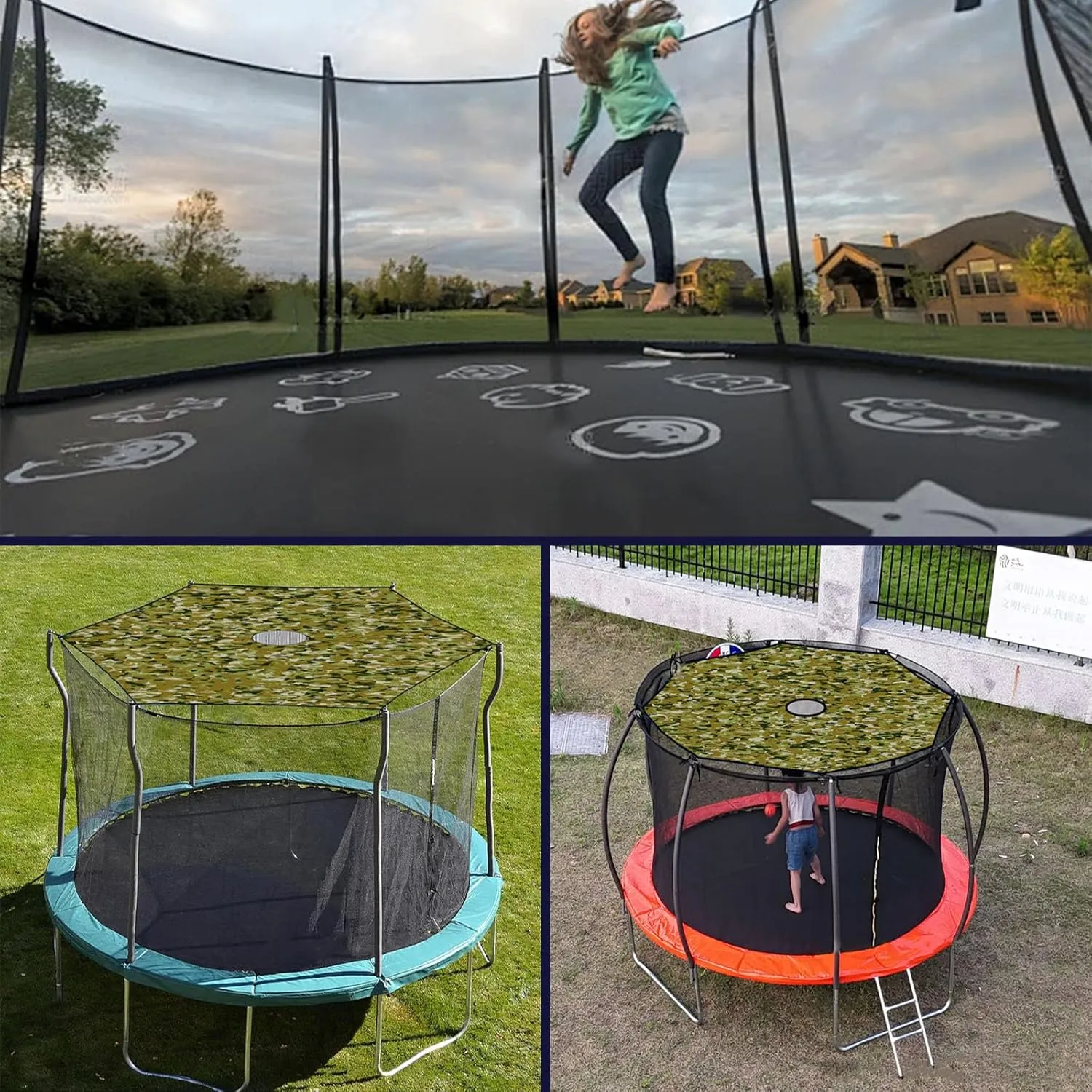 Trampoline Shade Cover - Trampoline Sunshade for 6/8/10/12/14/15/16ft Trampoline Shade Canopy - Anti-UV Trampolines Sunshade Accessories for Outdoor Backyard Playground,16FT~12 Poles