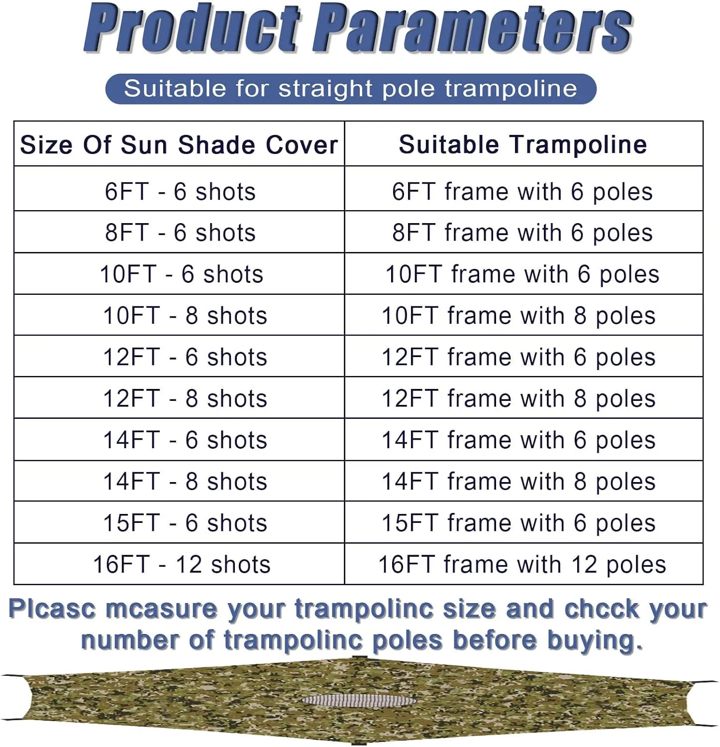 Trampoline Shade Cover - Trampoline Sunshade for 6/8/10/12/14/15/16ft Trampoline Shade Canopy - Anti-UV Trampolines Sunshade Accessories for Outdoor Backyard Playground,16FT~12 Poles