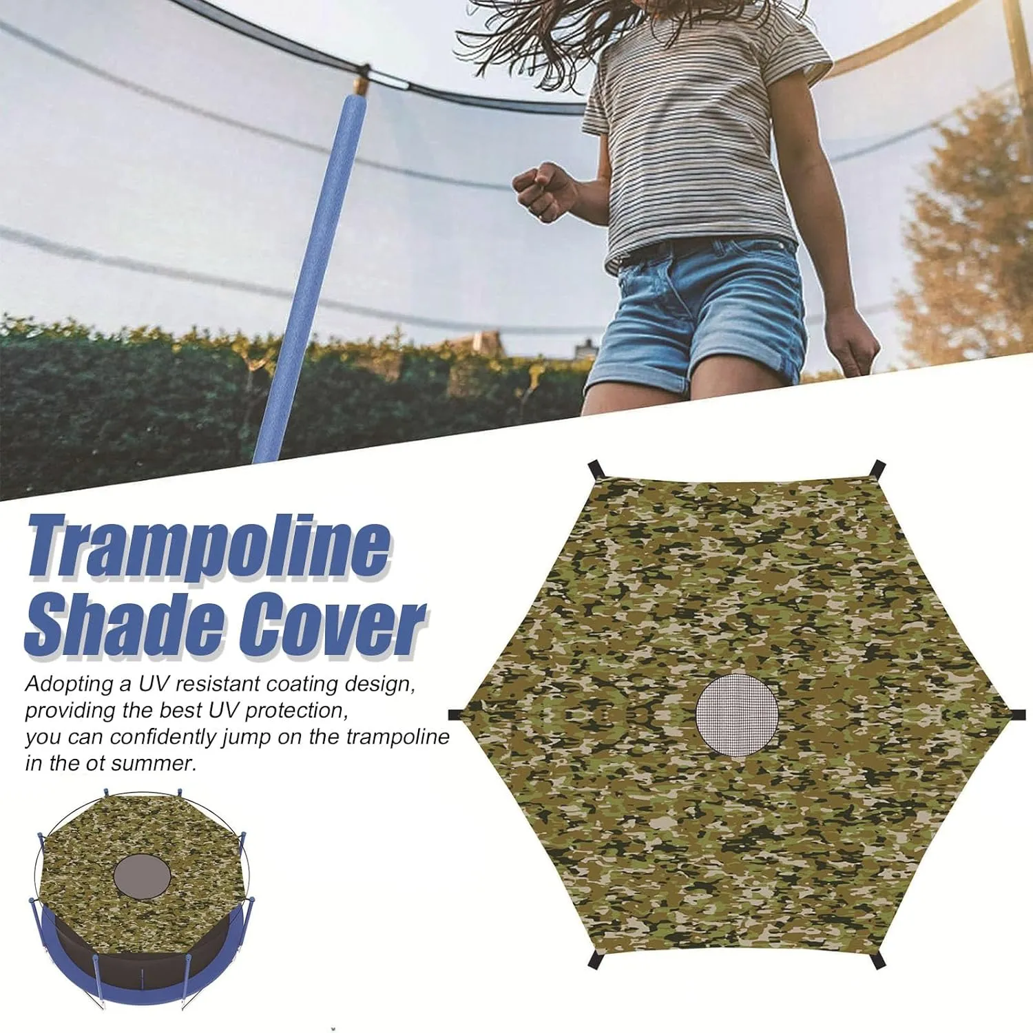 Trampoline Shade Cover - Trampoline Sunshade for 6/8/10/12/14/15/16ft Trampoline Shade Canopy - Anti-UV Trampolines Sunshade Accessories for Outdoor Backyard Playground,16FT~12 Poles