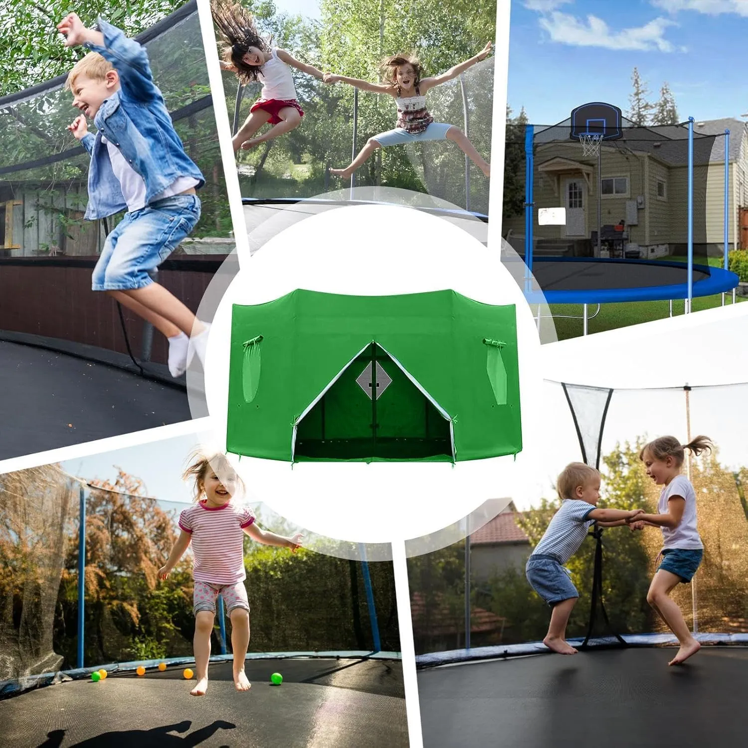 Trampoline Shade Cover,UV-Resistant Trampoline Tent Cover for 6/8/10/12/14ft,Waterproof Anti-UV Trampolines Sunshade 6 Holes Trampoline Tops Cover for Outdoor Backyard Playground Trampoline