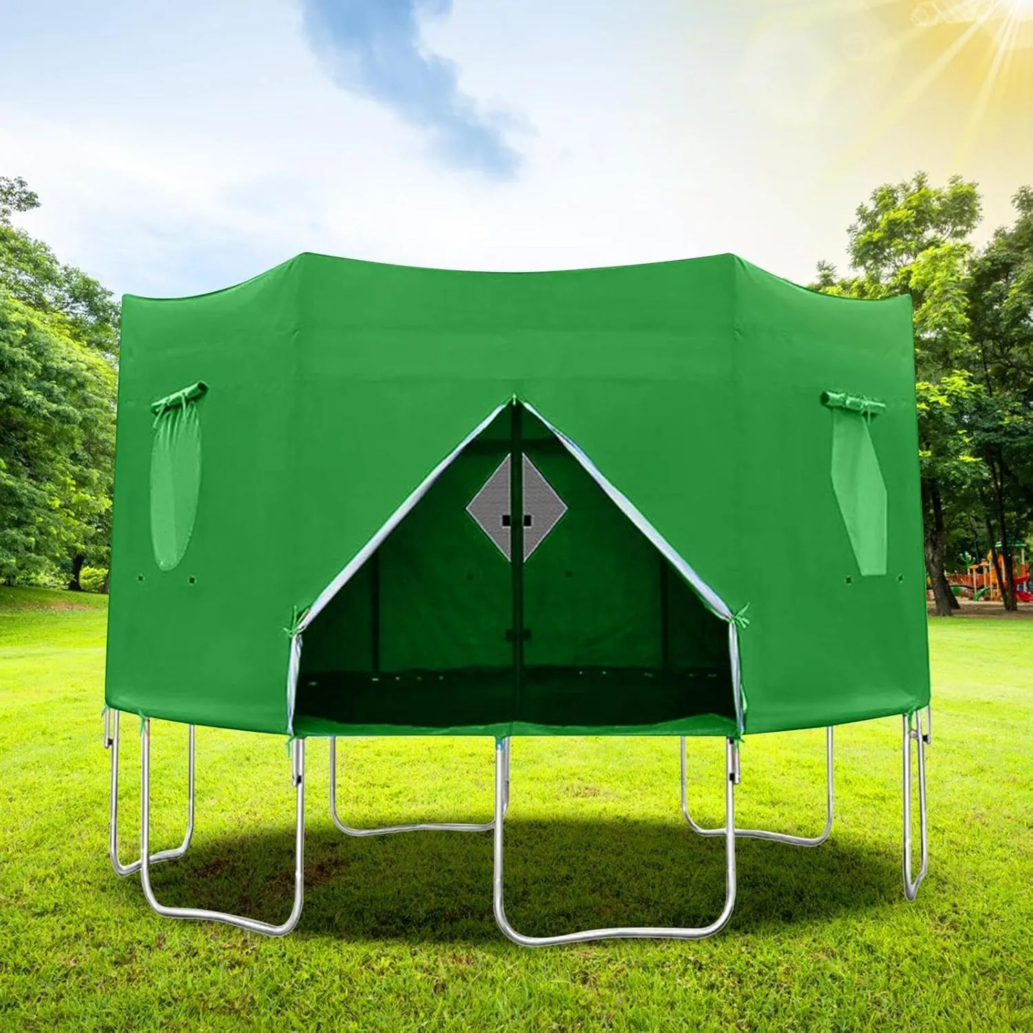 Trampoline Shade Cover,UV-Resistant Trampoline Tent Cover for 6/8/10/12/14ft,Waterproof Anti-UV Trampolines Sunshade 6 Holes Trampoline Tops Cover for Outdoor Backyard Playground Trampoline