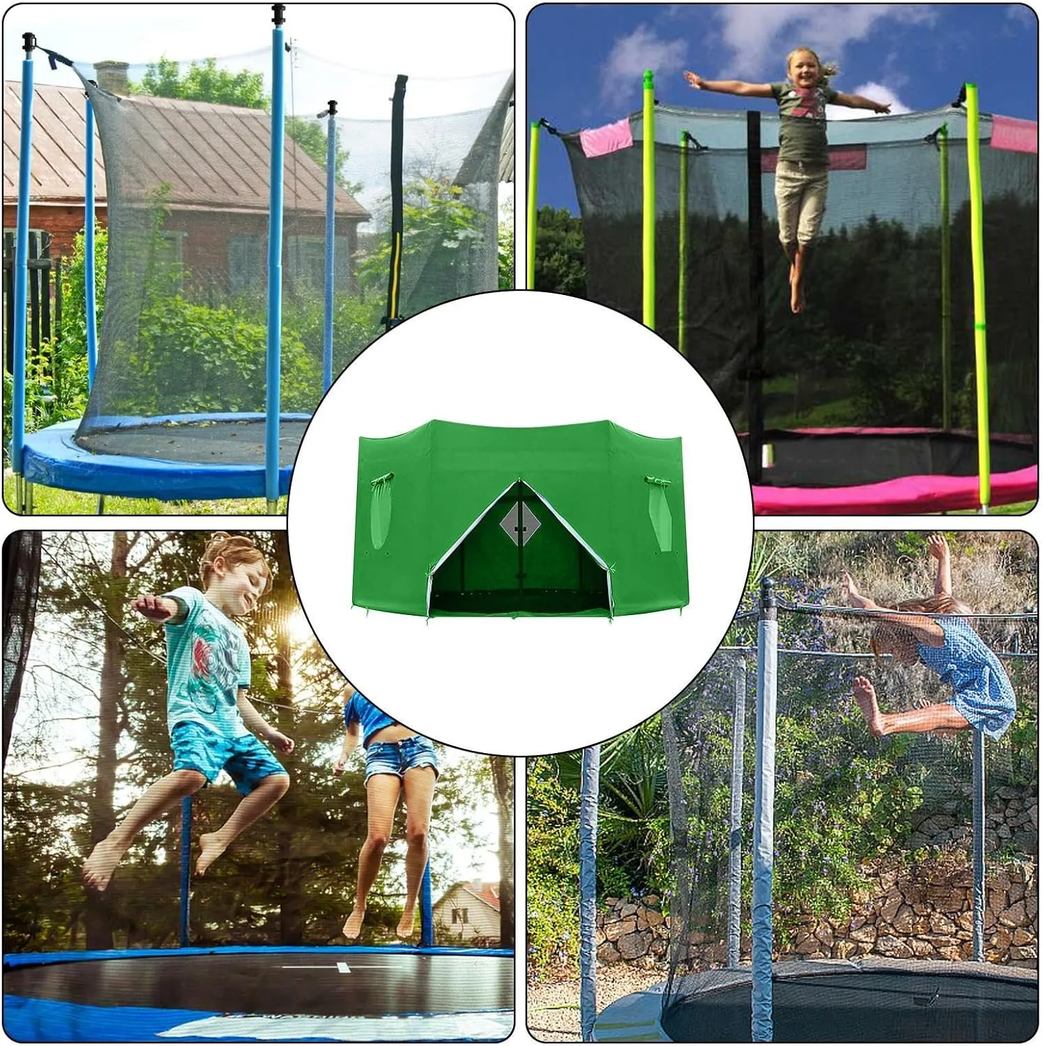 Trampoline Shade Cover,UV-Resistant Trampoline Tent Cover for 6/8/10/12/14ft,Waterproof Anti-UV Trampolines Sunshade 6 Holes Trampoline Tops Cover for Outdoor Backyard Playground Trampoline