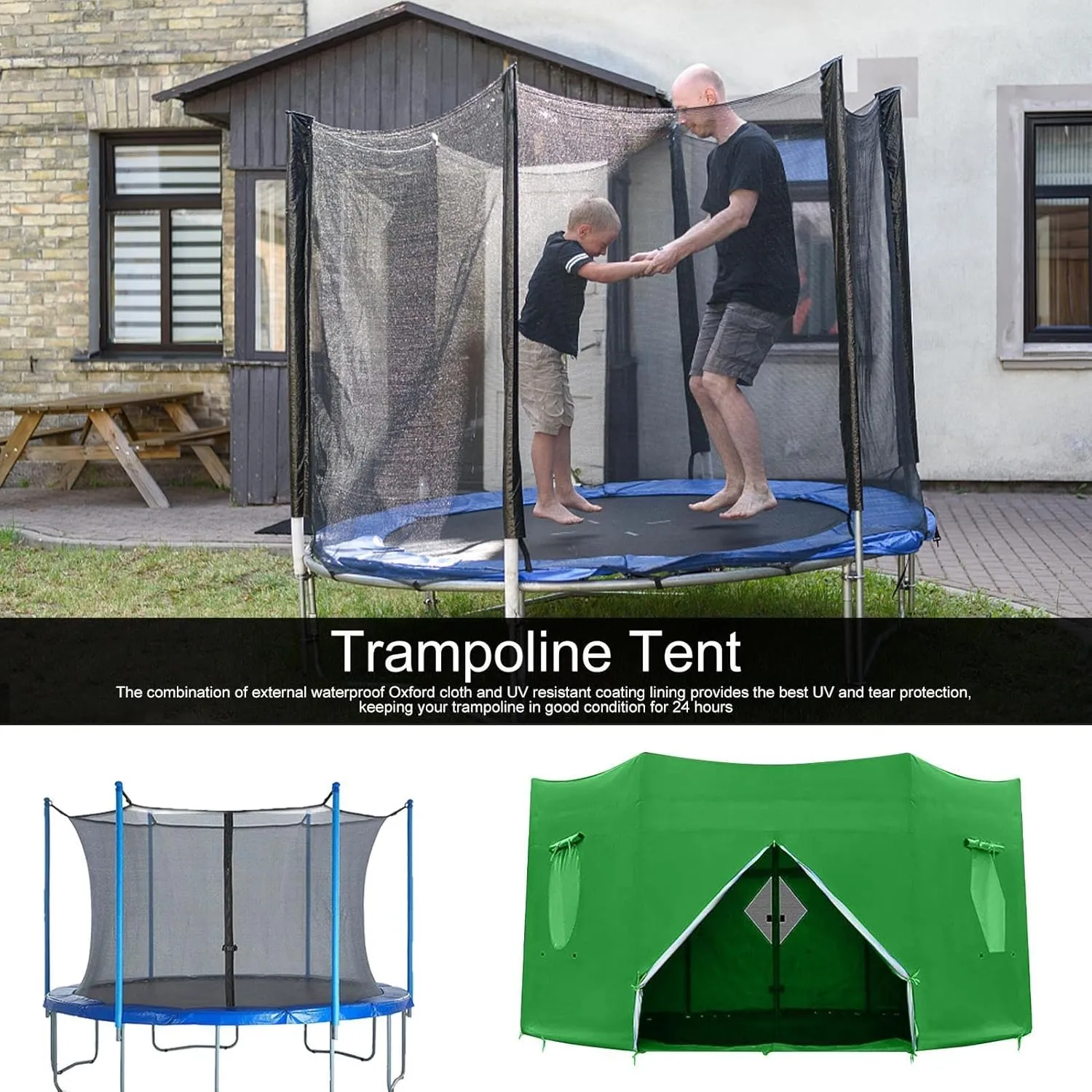 Trampoline Shade Cover,UV-Resistant Trampoline Tent Cover for 6/8/10/12/14ft,Waterproof Anti-UV Trampolines Sunshade 6 Holes Trampoline Tops Cover for Outdoor Backyard Playground Trampoline