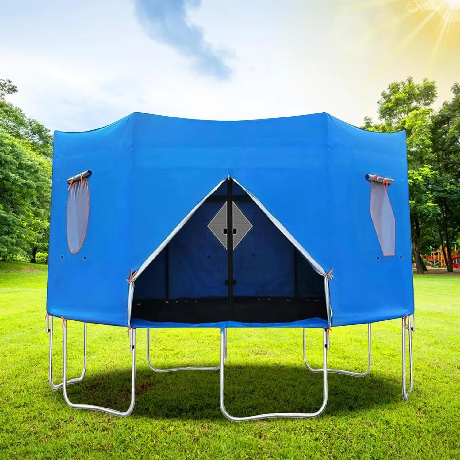 Trampoline Sun Shade Cover, Trampoline Tent Cover 8ft/10ft/12ft, Sun Protection Round Trampolines Shade Top, Anti-Tear Weather Protection, Waterproof Oxford Cloth, Suitable for 6 Pole Trampolines