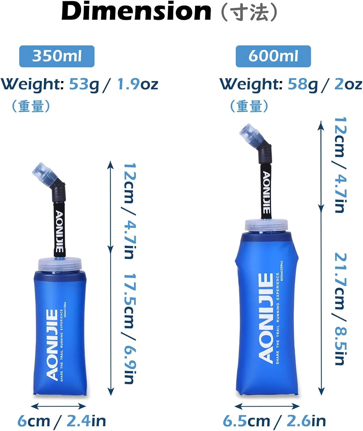 TRIWONDER TPU Soft Folding Water Bottles BPA-Free Collapsible Flask for Hydration Pack - Ideal for Running Hiking Cycling Climbing (600ml/20.29oz - Pack of 2)