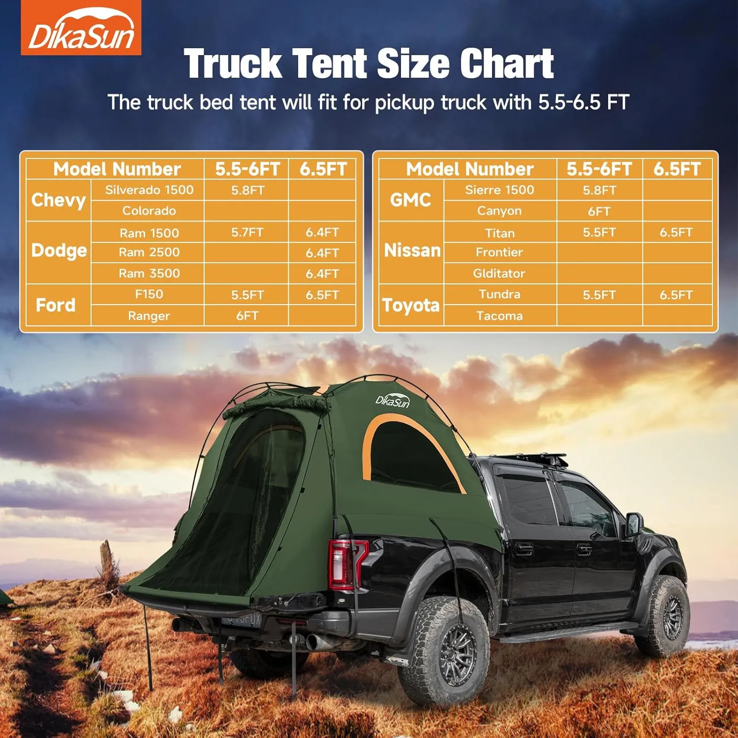 Truck Bed Tent: Double Layer 10-Minute Quick Setup Pickup Tent 6.4-6.7 FT, Waterproof PU3000mm Tear-Resistant Truck Tent for 2 Person Camping