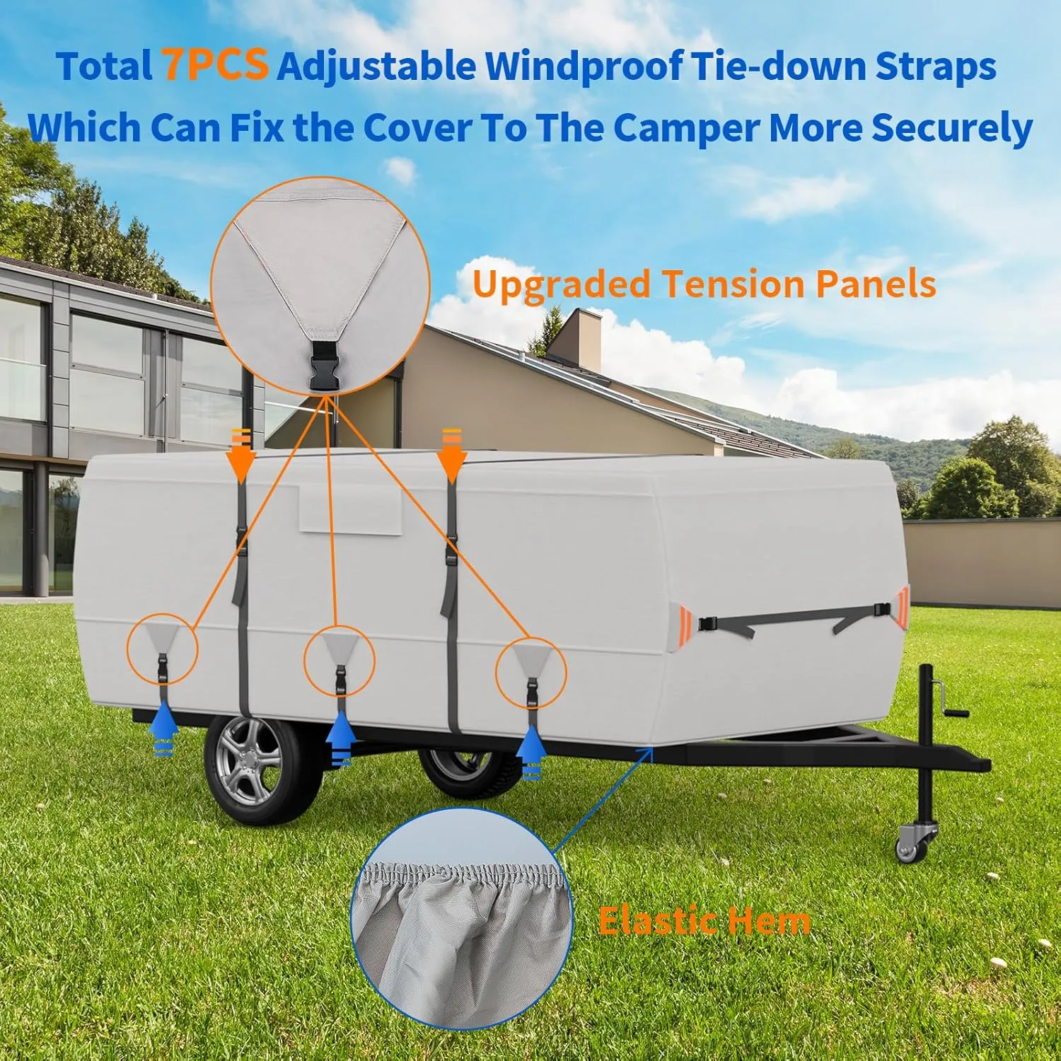 True 900D Oxford Tearproof Anti-Scratch Pop Up Camper Tent Trailer Cover 100% Waterproof Anti-UV Folding Camping Trailer RV Cover with 7 PCS Reinforced Windproof Straps for Motorhome (Gray, 10'-12')