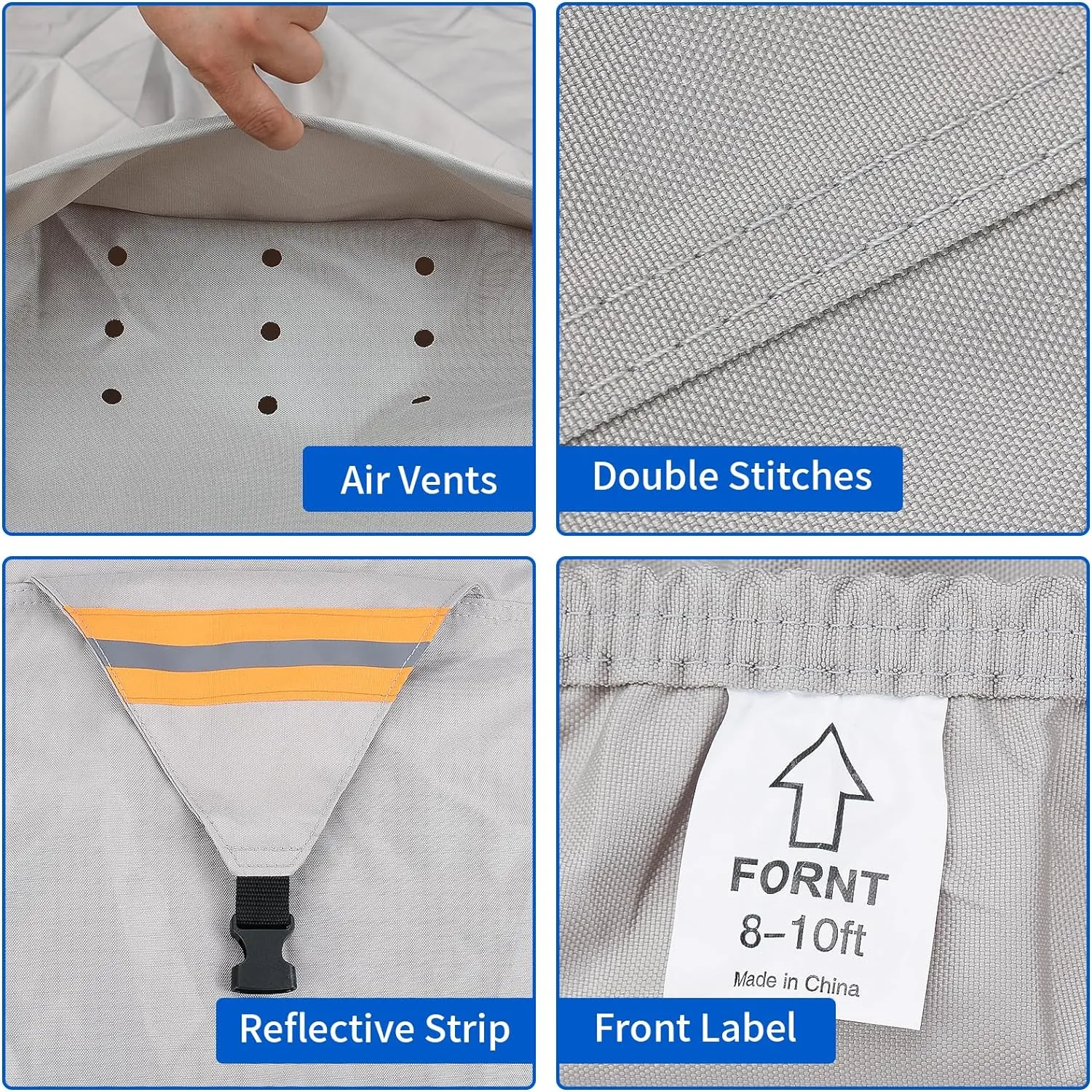 True 900D Oxford Tearproof Anti-Scratch Pop Up Camper Tent Trailer Cover 100% Waterproof Anti-UV Folding Camping Trailer RV Cover with 7 PCS Reinforced Windproof Straps for Motorhome (Gray, 10'-12')