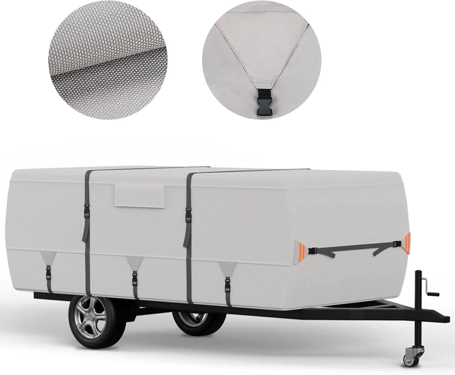 True 900D Oxford Tearproof Anti-Scratch Pop Up Camper Tent Trailer Cover 100% Waterproof Anti-UV Folding Camping Trailer RV Cover with 7 PCS Reinforced Windproof Straps for Motorhome (Gray, 10'-12')