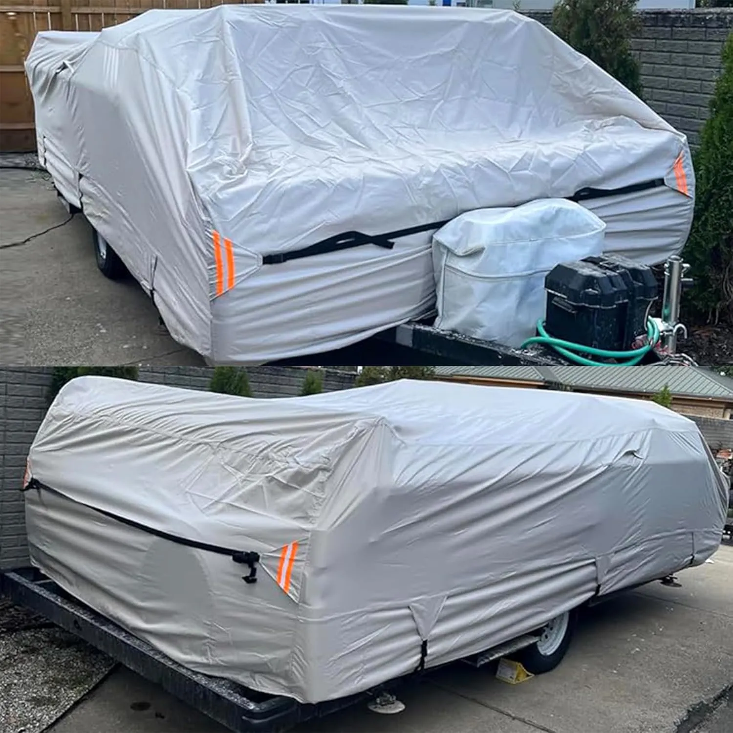 True 900D Oxford Tearproof Anti-Scratch Pop Up Camper Tent Trailer Cover 100% Waterproof Anti-UV Folding Camping Trailer RV Cover with 7 PCS Reinforced Windproof Straps for Motorhome (Gray, 10'-12')