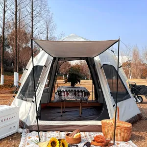 TXTC Tent for 5 6 7 Person Family Tent Garden Sun Shelter Tents for Camping,Automated and Instant Setup Tent for Family,6 Mesh Windows Ventilation,Waterproof Outdoor Layer, White