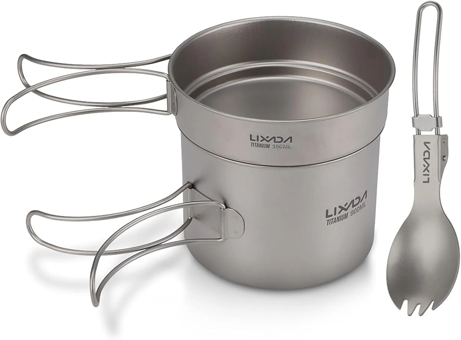 Ultralight Titanium Cookset Outdoor Camping Cookware Set 900ml/1100ml Pot 350ml Fry Pan with Folding Spork for for Travel Camping Backpacking Picnic