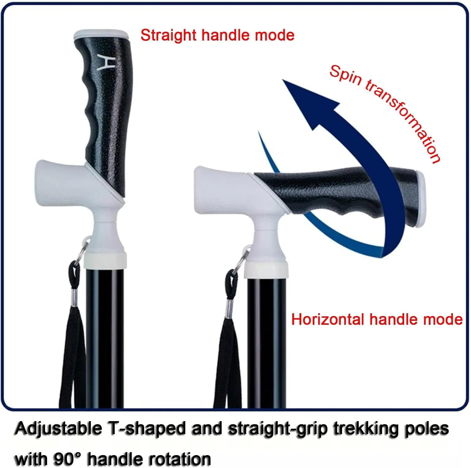 Ultralight Trekking Poles-90° Swivel Handle Hiking Sticks for Backpacking Titanium Alloy Walking or Hiking Sticks with Quick Adjustable Locks(A,38~105cm)