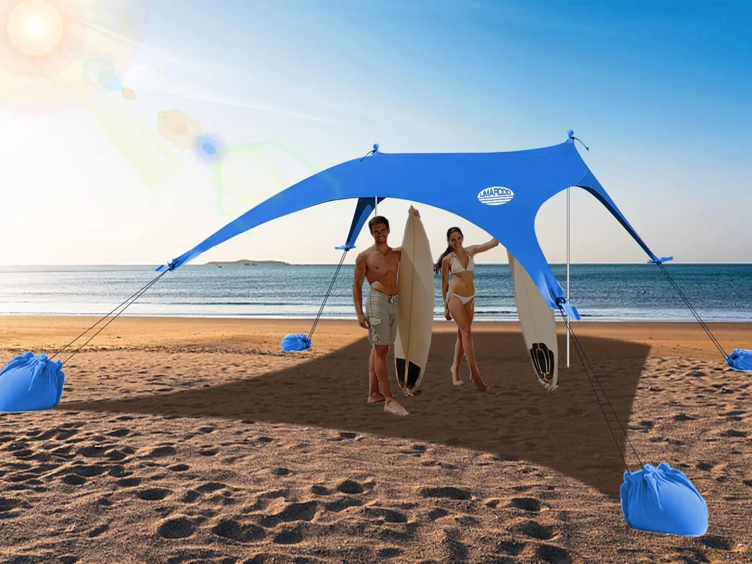 UMARDOO Family Beach Tent Canopy Sun Shade Portable 10×10FT,Wind Resistance Beach Sun Shelter Easy Setup with Packable Carry Bag for Outdoor Travel UPF 50 (Blue)