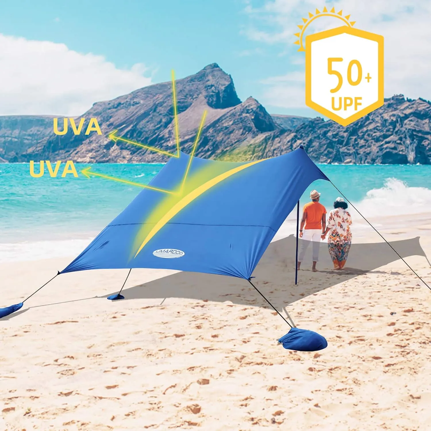 UMARDOO Family Beach Tent Canopy Sun Shade Portable 10×10FT,Wind Resistance Beach Sun Shelter Easy Setup with Packable Carry Bag for Outdoor Travel UPF 50 (Blue)