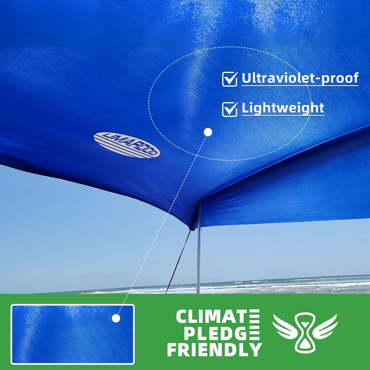 UMARDOO Family Beach Tent Canopy Sun Shade Portable 10×10FT,Wind Resistance Beach Sun Shelter Easy Setup with Packable Carry Bag for Outdoor Travel UPF 50 (Blue)