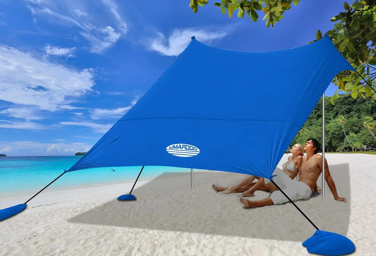 UMARDOO Family Beach Tent Canopy Sun Shade Portable 10×10FT,Wind Resistance Beach Sun Shelter Easy Setup with Packable Carry Bag for Outdoor Travel UPF 50 (Blue)