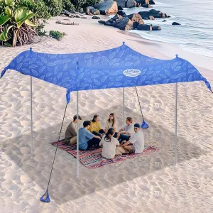 UMARDOO Family Beach Tent Canopy Sun Shade Portable, Large Compact Beach Sun Shelter Easy Setup with Packable Bag for Outdoor Travel (Printed Blue, 10X10 FT. 4Poles)
