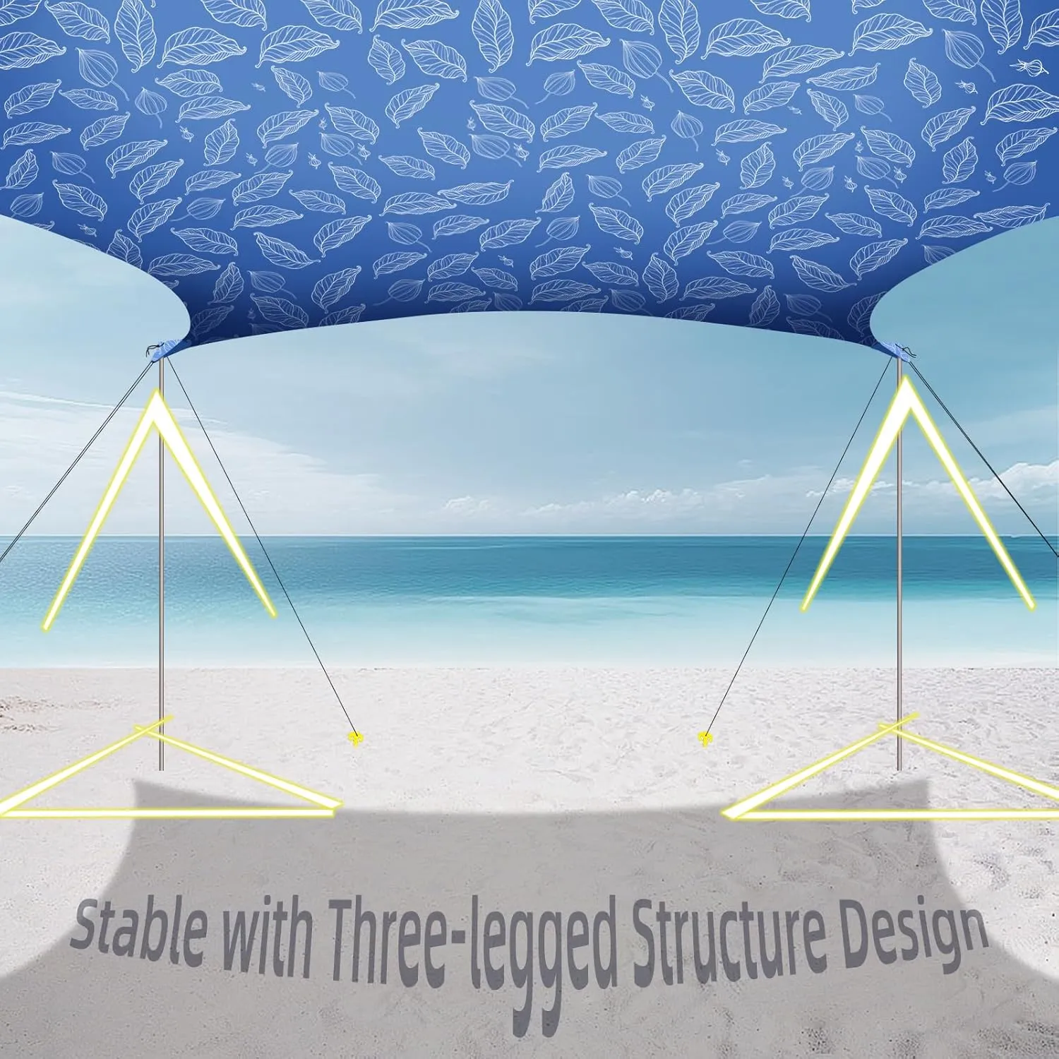 UMARDOO Family Beach Tent Canopy Sun Shade Portable, Large Compact Beach Sun Shelter Easy Setup with Packable Bag for Outdoor Travel (Printed Blue, 10X10 FT. 4Poles)