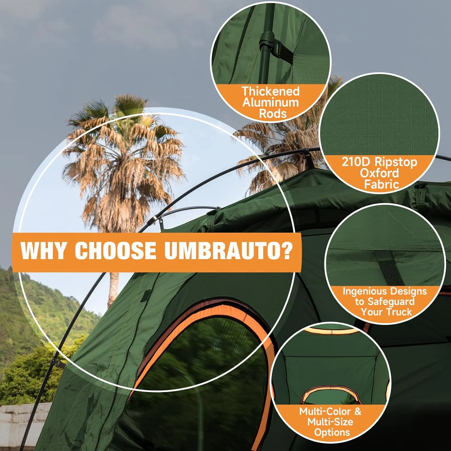 Umbrauto Truck Bed Tent: 6.4-6.7ft Truck Tent Easy Setup for Camping, 3000mm Waterproof Pickup Truck Tent for 2 Person with Double Layer Windows Olive Green
