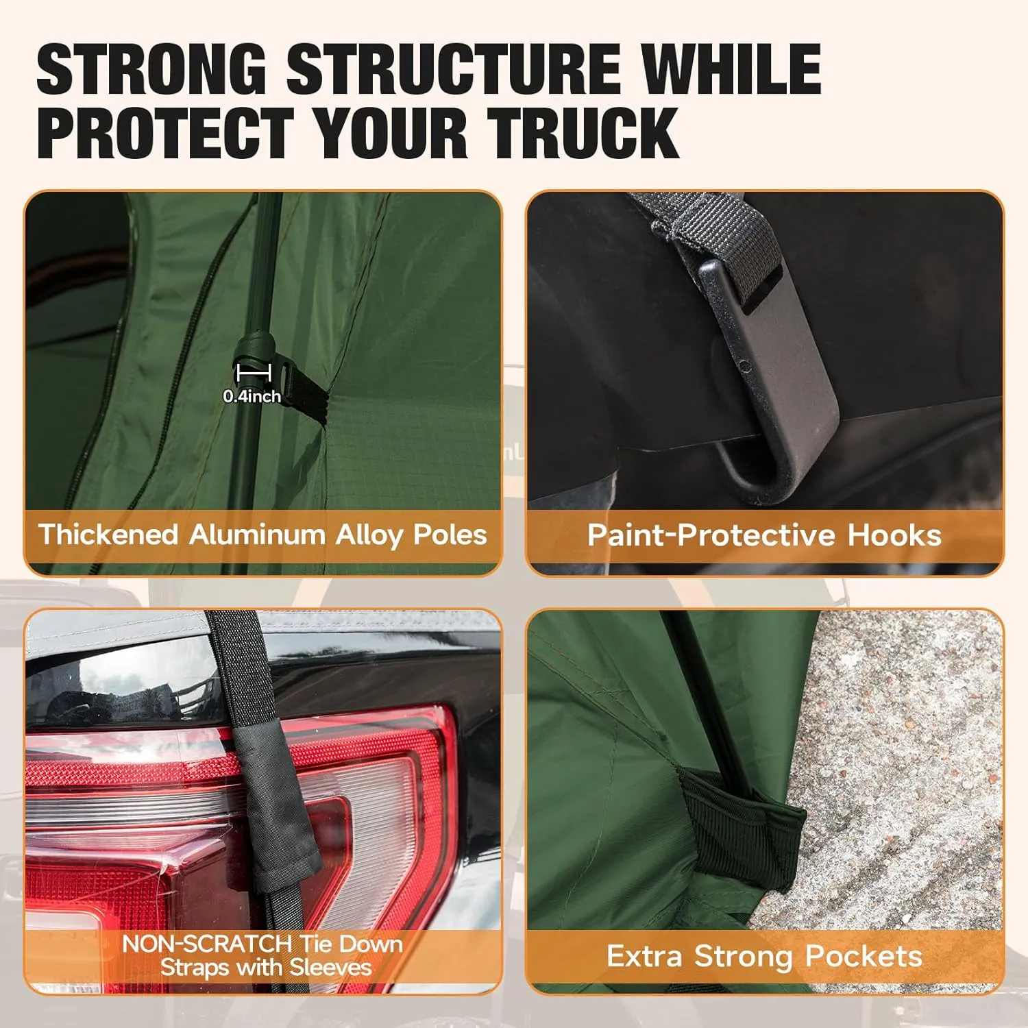 Umbrauto Truck Bed Tent: 6.4-6.7ft Truck Tent Easy Setup for Camping, 3000mm Waterproof Pickup Truck Tent for 2 Person with Double Layer Windows Olive Green