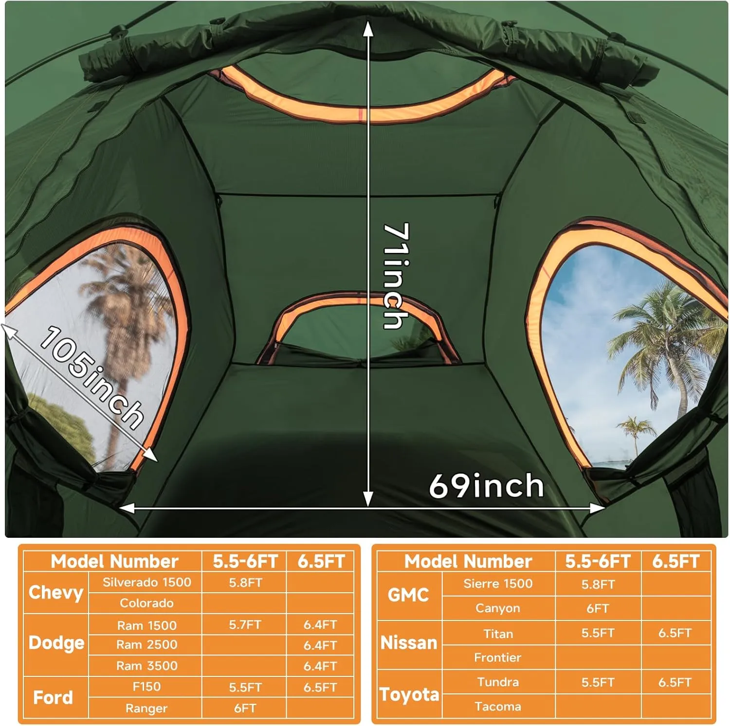 Umbrauto Truck Bed Tent: 6.4-6.7ft Truck Tent Easy Setup for Camping, 3000mm Waterproof Pickup Truck Tent for 2 Person with Double Layer Windows Olive Green