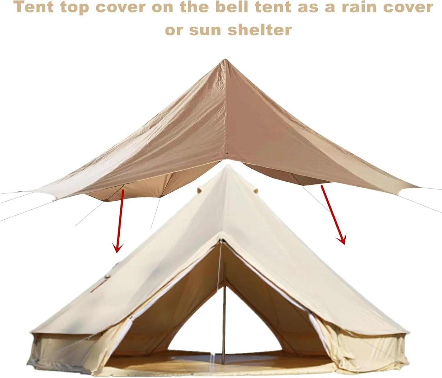 UNISTRENGH Waterproof Tent Tarp Sunshade for 4M 5M 6M Dual Doors Bell Tent, Heavy Duty Oxford Top Roof Cover Shelter for Cotton Canvas Camping Tent (for 5M Double Doors Tent)