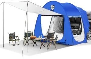Universal SUV Camping Tent with Spacious Awning, 4000mm Waterproof Car Tent, Up to 4-Person Sleeping Capacity Camping Accessories, Easy Setup for Backpacking Traveling Hiking Outdoors