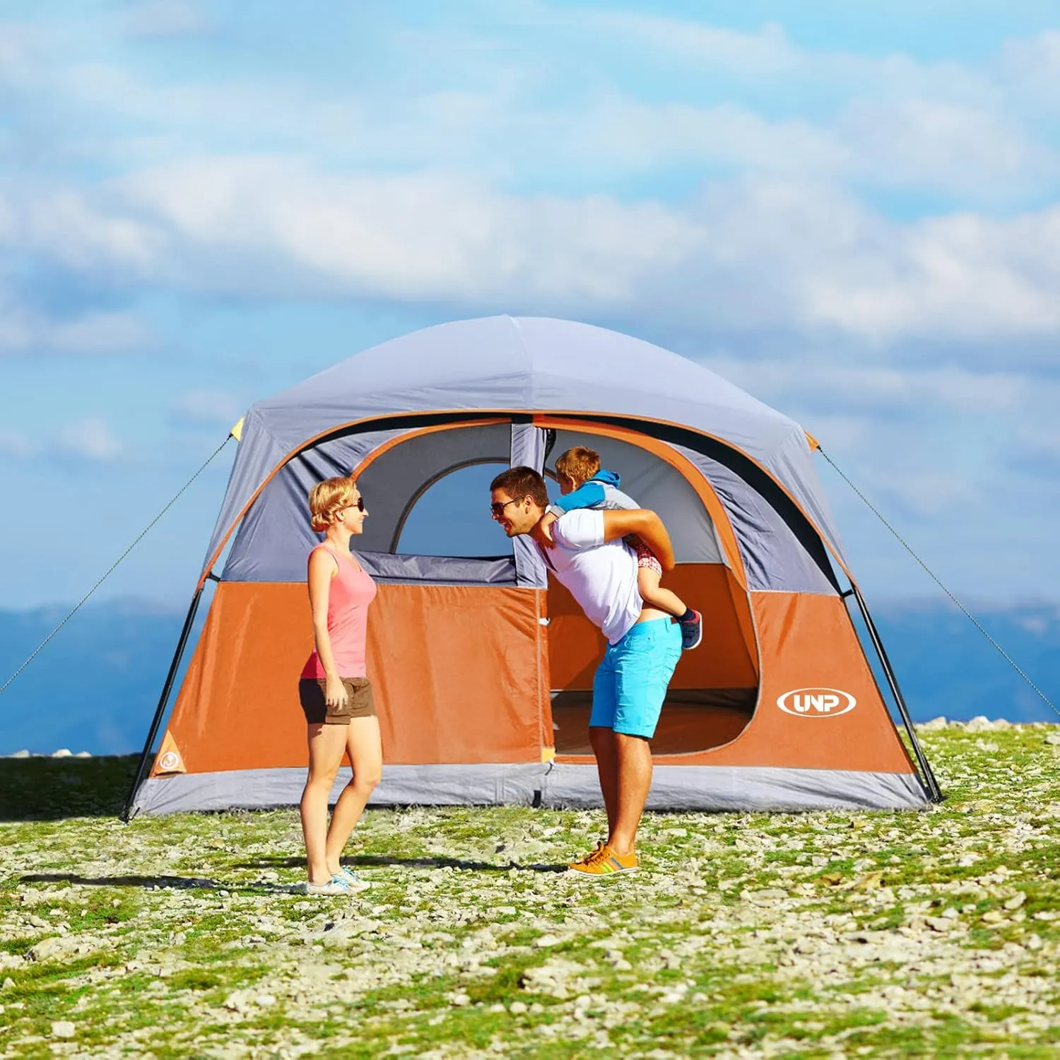 UNP Tents 6 Person Waterproof Windproof Easy Setup,Double Layer Family Camping Tent with 1 Mesh Door & 5 Large Mesh Windows -10'X9'X78in(H)
