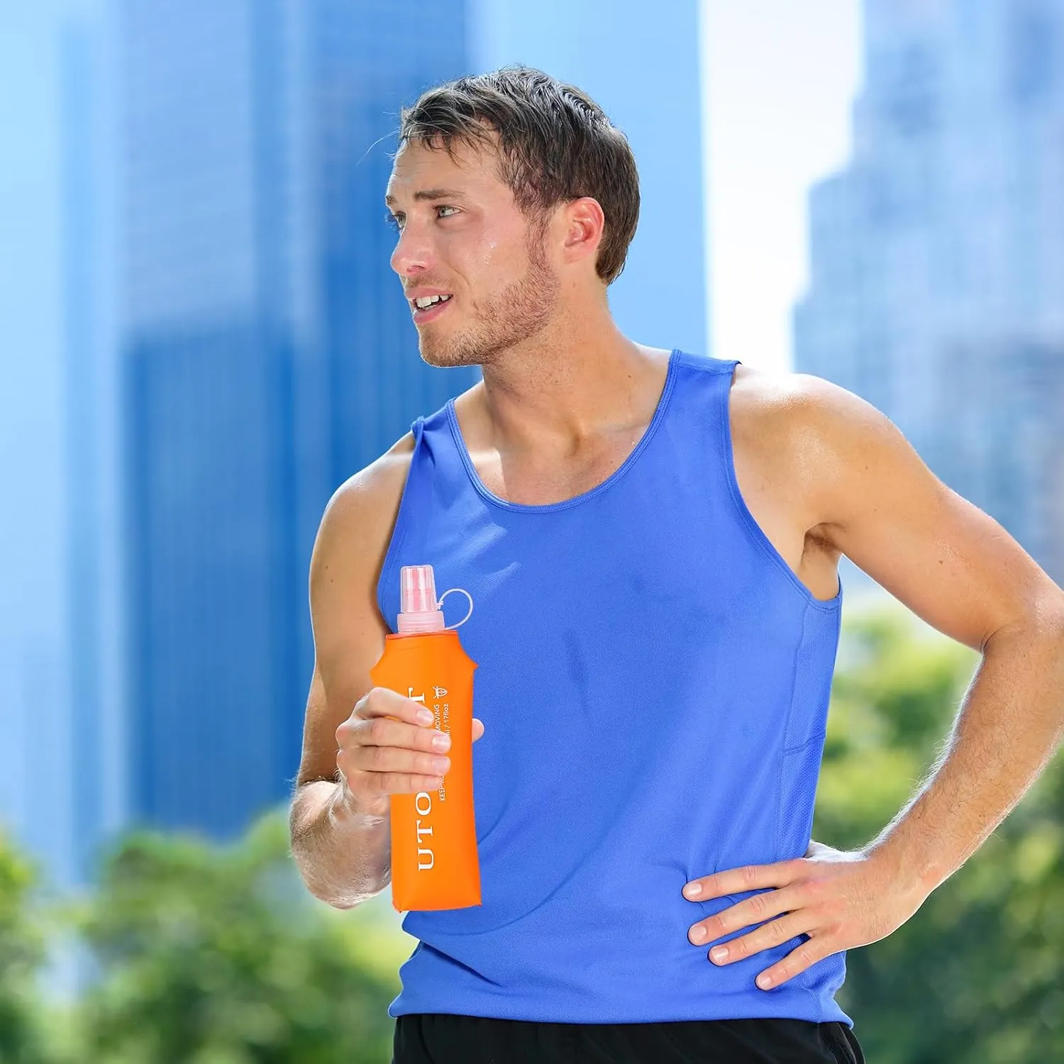 UTOBEST Soft Flask, 2 Pack Soft Flask Running Bottles 500ml,TPU Foldable Running Flask, Portable Collapsible Flask Handheld for Travel Traveling Hiking Cycling City Walk Orange