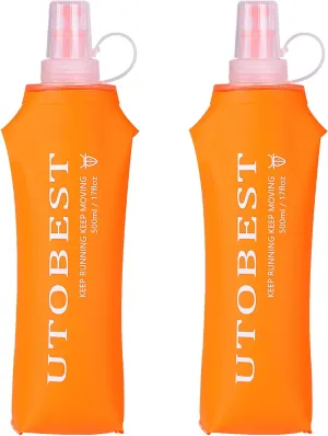 UTOBEST Soft Flask, 2 Pack Soft Flask Running Bottles 500ml,TPU Foldable Running Flask, Portable Collapsible Flask Handheld for Travel Traveling Hiking Cycling City Walk Orange