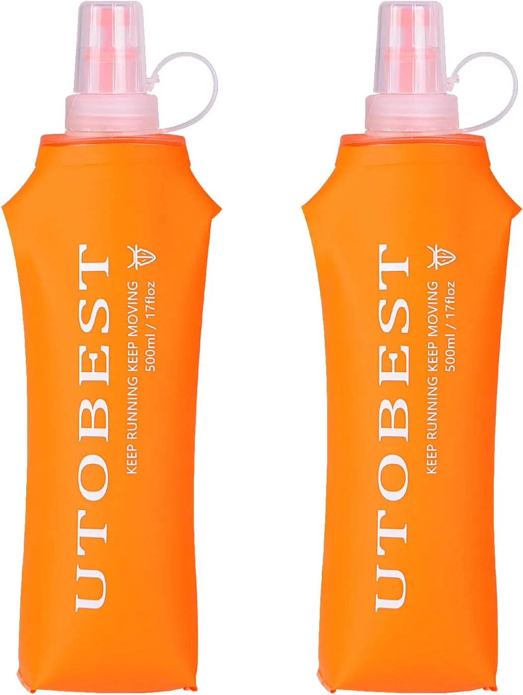 UTOBEST Soft Flask, 2 Pack Soft Flask Running Bottles 500ml,TPU Foldable Running Flask, Portable Collapsible Flask Handheld for Travel Traveling Hiking Cycling City Walk Orange
