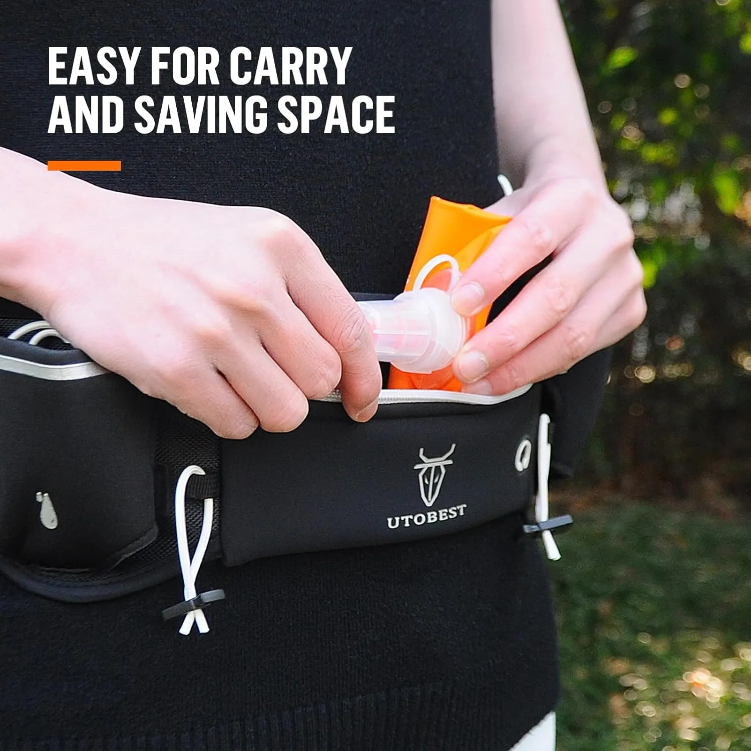 UTOBEST Soft Flask, 2 Pack Soft Flask Running Bottles 500ml,TPU Foldable Running Flask, Portable Collapsible Flask Handheld for Travel Traveling Hiking Cycling City Walk Orange