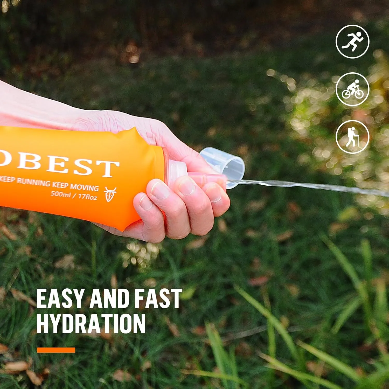 UTOBEST Soft Flask, 2 Pack Soft Flask Running Bottles 500ml,TPU Foldable Running Flask, Portable Collapsible Flask Handheld for Travel Traveling Hiking Cycling City Walk Orange