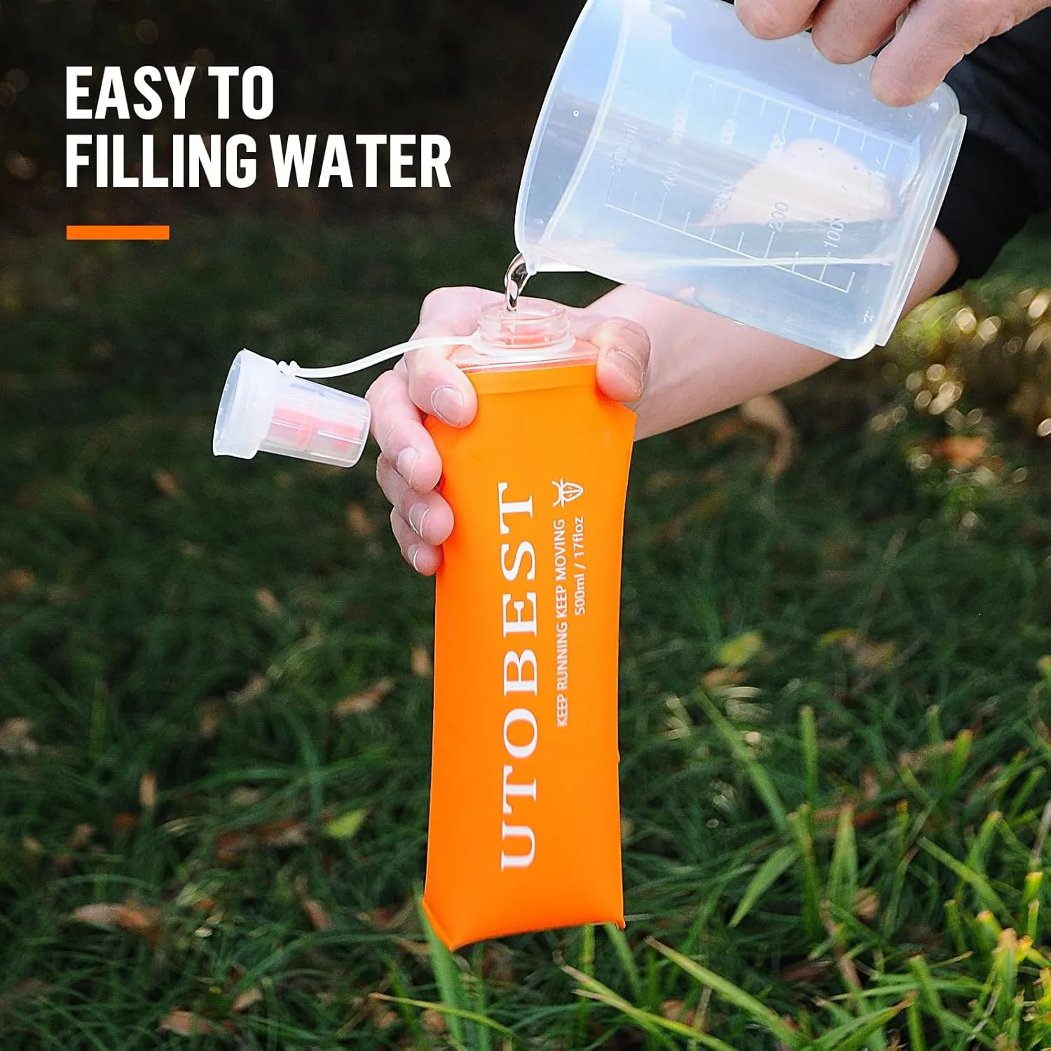 UTOBEST Soft Flask, 2 Pack Soft Flask Running Bottles 500ml,TPU Foldable Running Flask, Portable Collapsible Flask Handheld for Travel Traveling Hiking Cycling City Walk Orange