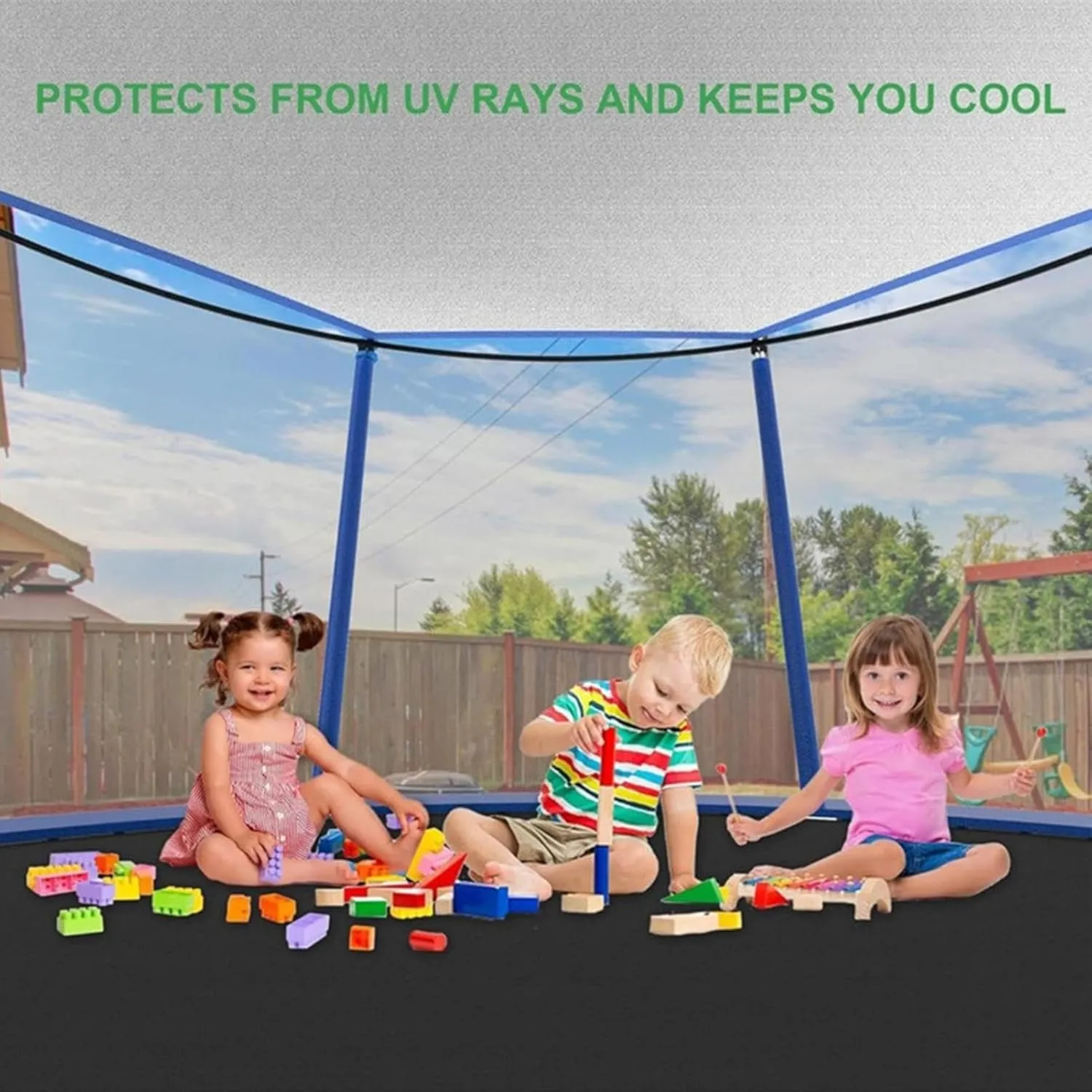 UV Protection Trampoline Canopy – Waterproof Tent Cover with Mesh Ventilation for Round Trampolines | Sunproof Shade Top, Oxford Fabric Shelter, Outdoor Play Accessory, Suitable for Backyard Fun