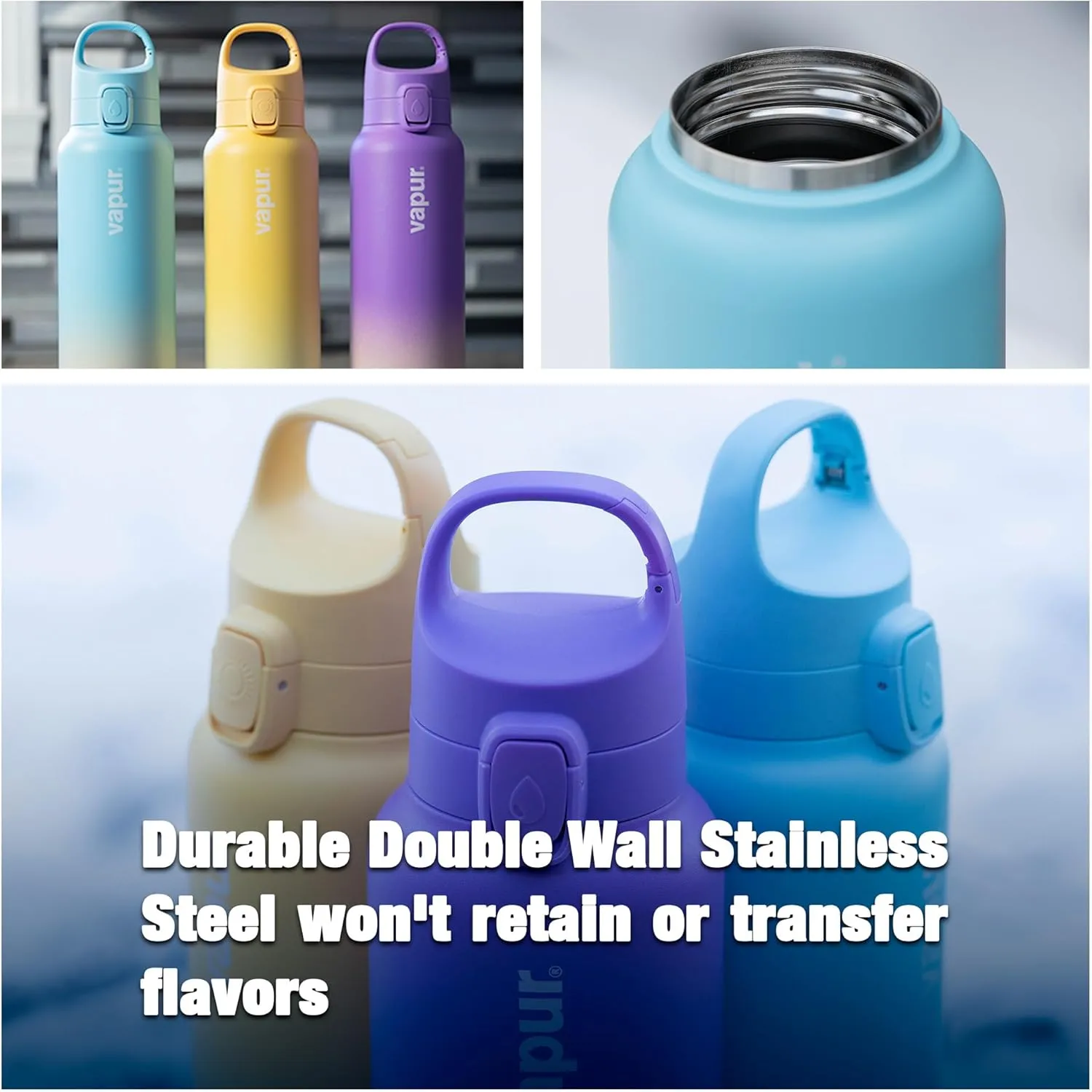 Vapur Chill Double Wall Insulated Reusable Water Bottle With Lockable Lid, Keeps Drinks Cold or Hot, Hydration On The Go, Ideal for Traveling, Hiking or Camping, BPA Free, 20 Ounce, Sunbeam